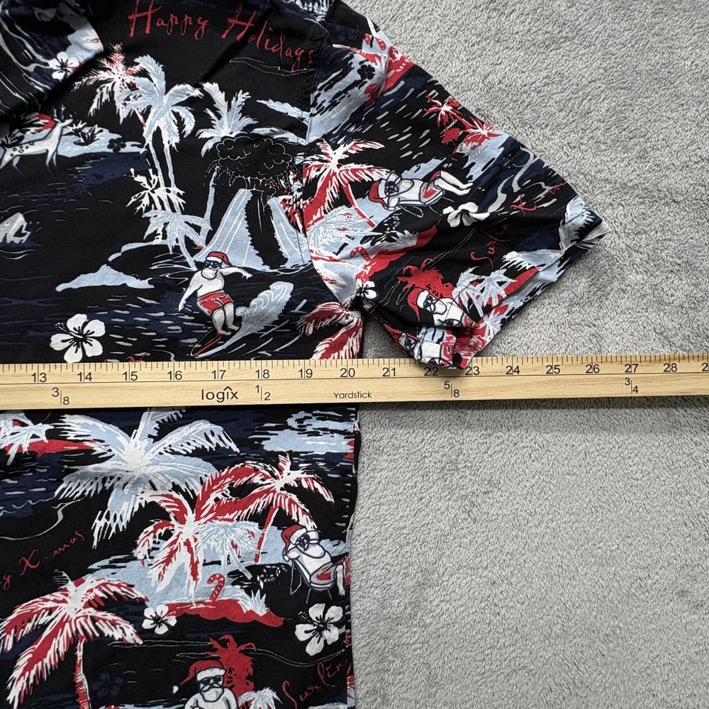 Old Navy Shirt Mens Large Black Red Holiday Hawaiian Santa Palm Print Viscose - Picture 4 of 5
